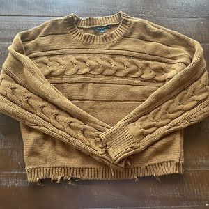 AE Studio Distressed Brown Cropped Sweater-S